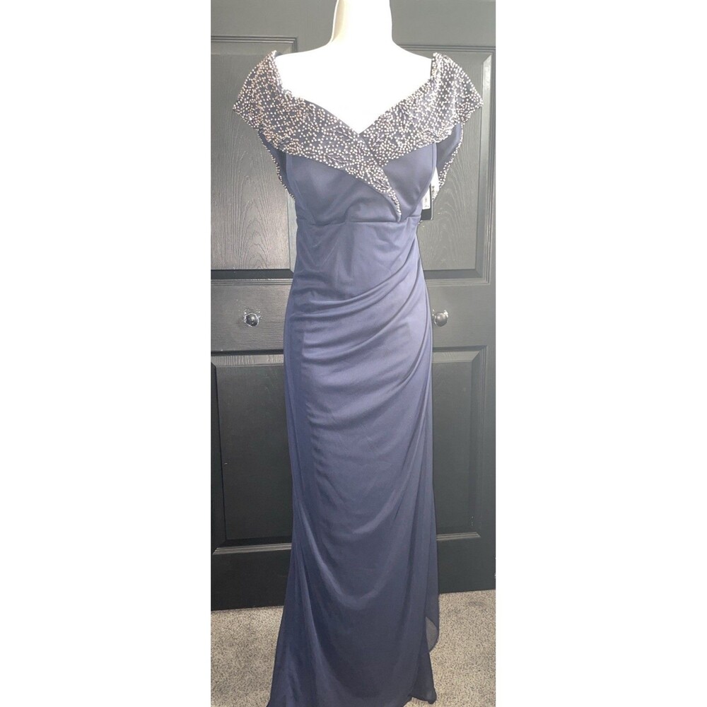 XSCAPE Navy Beaded Evening Gown 16W NWT Style 1288XW Formal Mother of Bride